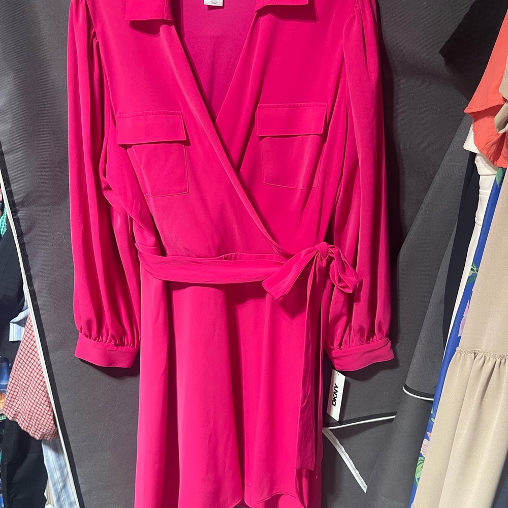 DKNY Fuchsia Long Sleeve Wrap Dress